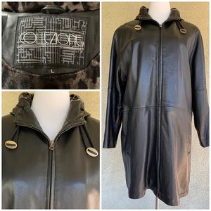 “Collezione” Kid Leather Jacket Coat Black Hood